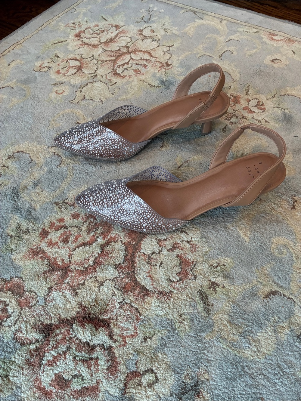 a new day Blush silver Embellished Slingback Kitten Heels
